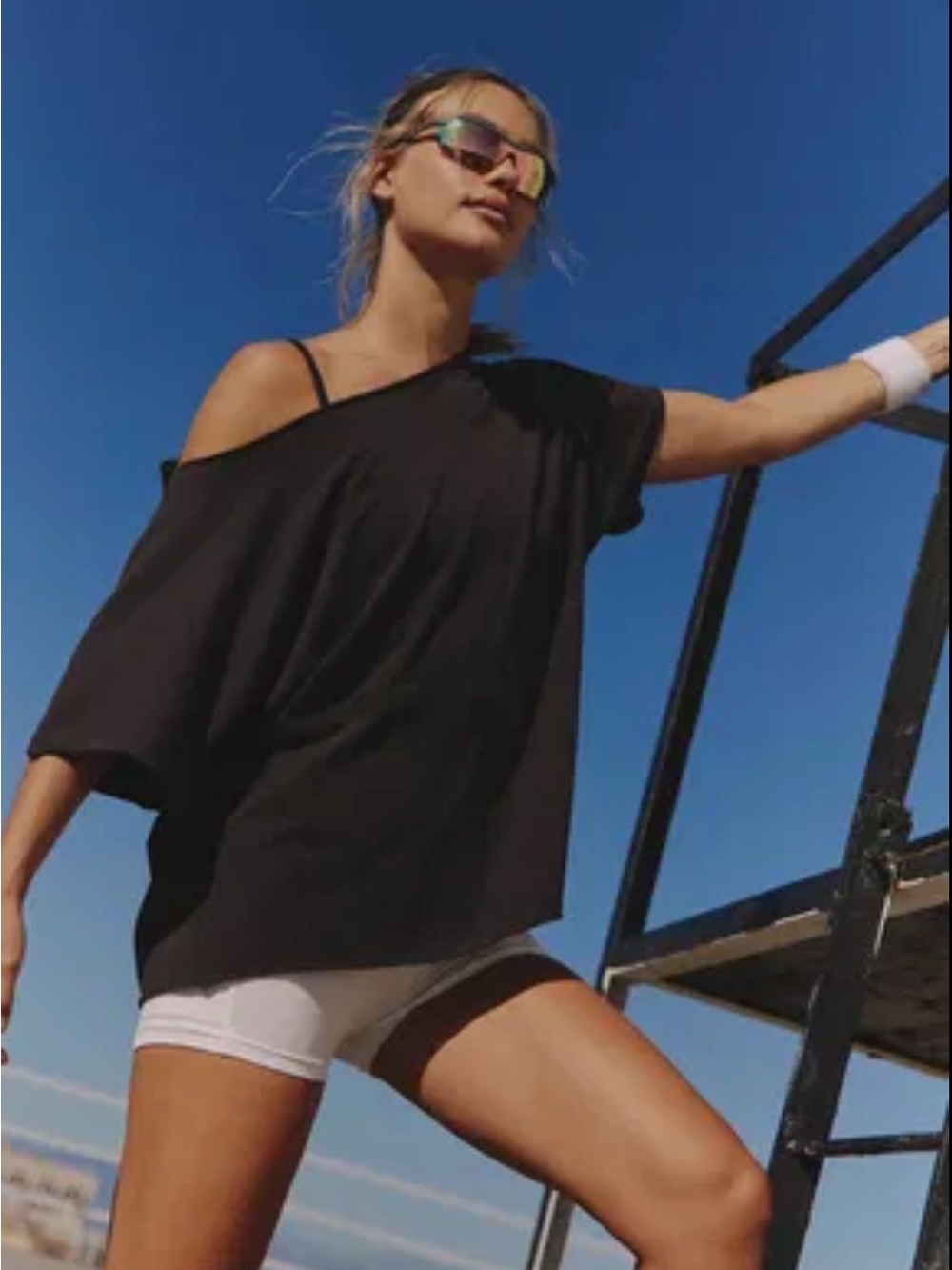 FP Movement by Free People Slam Dunk Black Off-Shoulder Relaxed Tunic